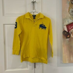 EUC Boys 10-12 Polo Ralph Lauren Long Sleeve Rugby Polo Yellow Navy